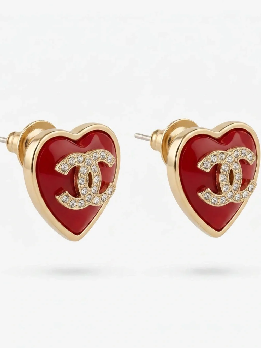Red Heart CC Crystal-Accent Stud Earrings